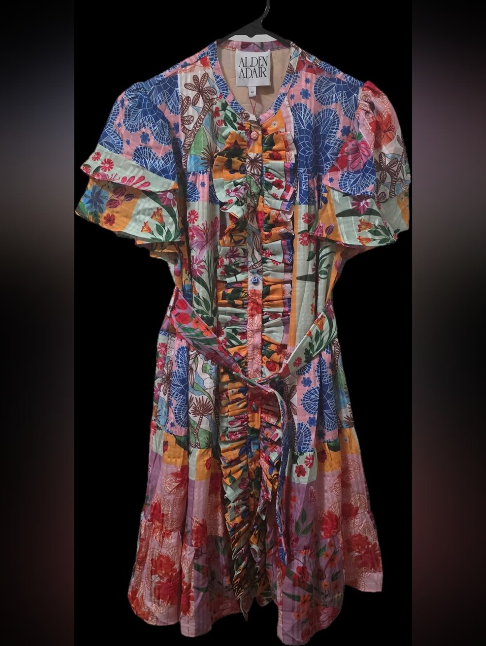 Alden Adair Multicolor Floral Ruffle Midi Dress